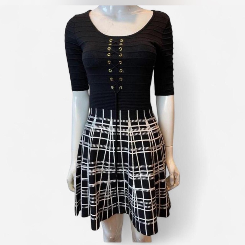 Candie’s Black Lace Up Plaid Mini Dress 90s Grunge S